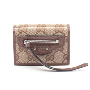 Gucci Balenciaga Hacker Project Tri fold Wallet Canvas Leather Beige Brown
